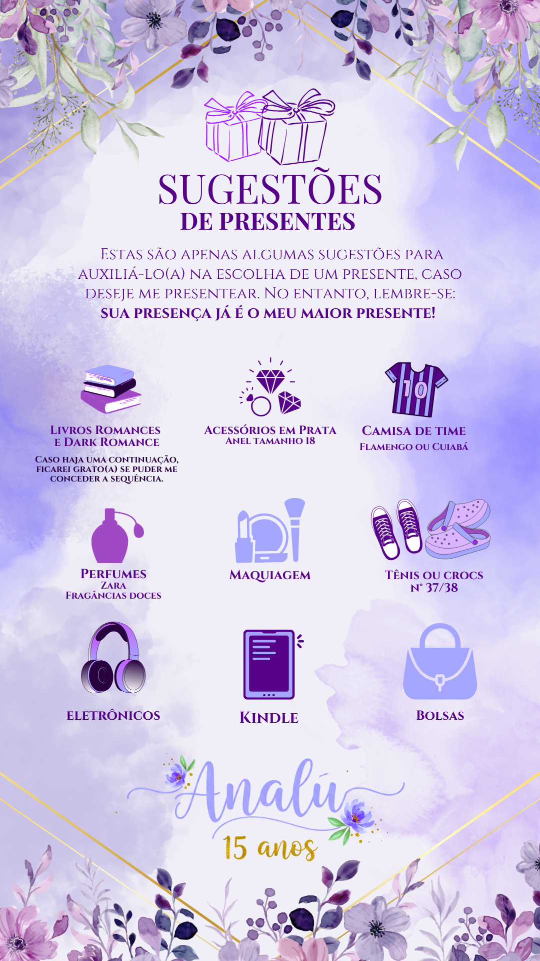 Sugestões de Presentes Analú 15 anos - Convites Guia Da Debutante
